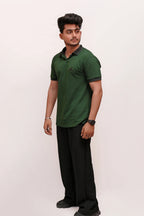PREMIUM HALF SLEEVES POLO SHIRT- BOTTLE GREEN CREST
