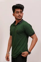 PREMIUM HALF SLEEVES POLO SHIRT- BOTTLE GREEN CREST