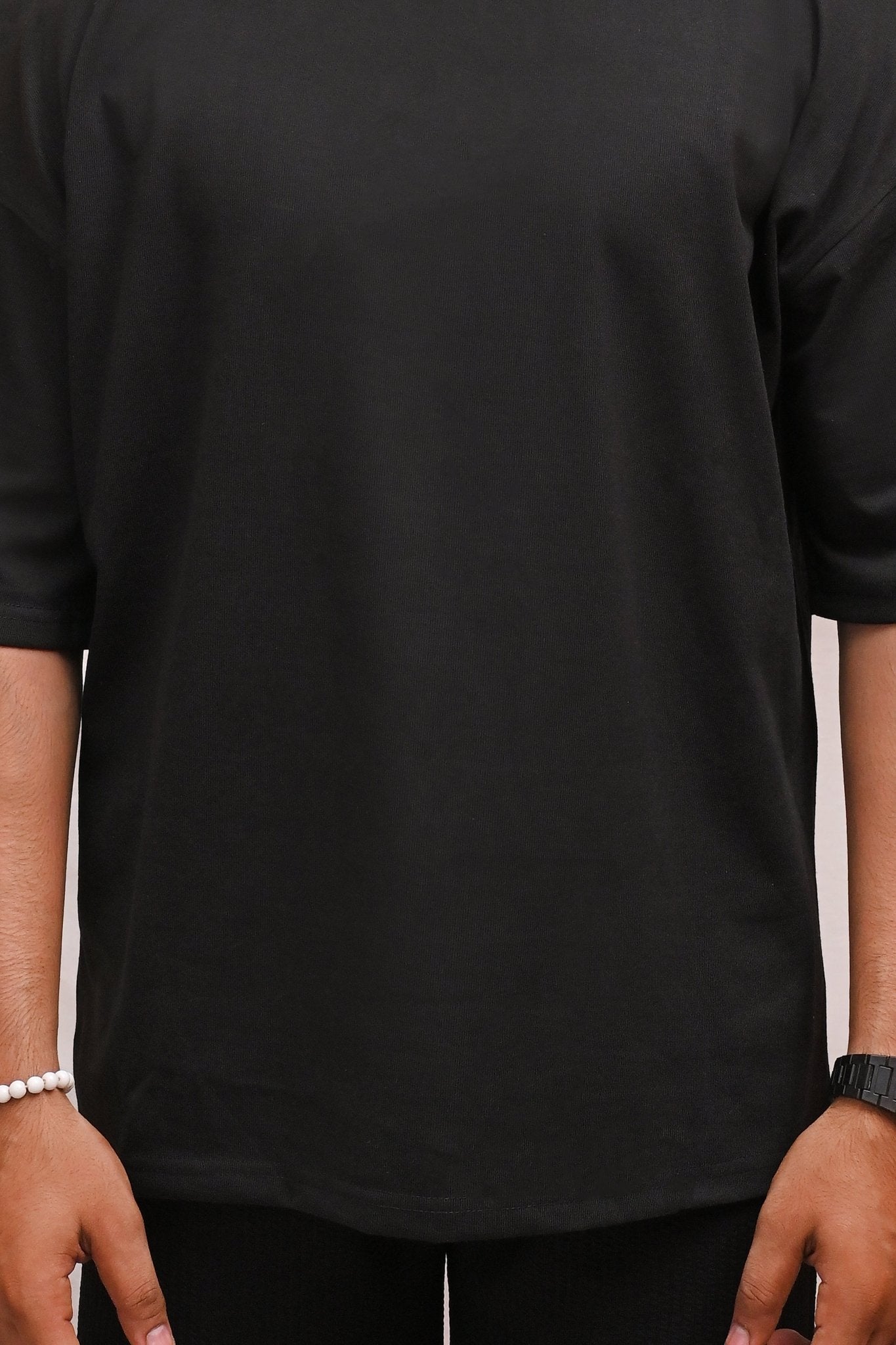 HYKEYZ BLACK PLAIN OVERSIZED TEE - HYKEYZ