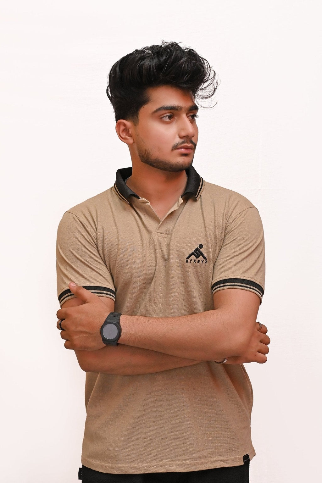 PREMIUM HALF SLEEVES POLO SHIRT-BEIGE ELEGANCE - HYKEYZ