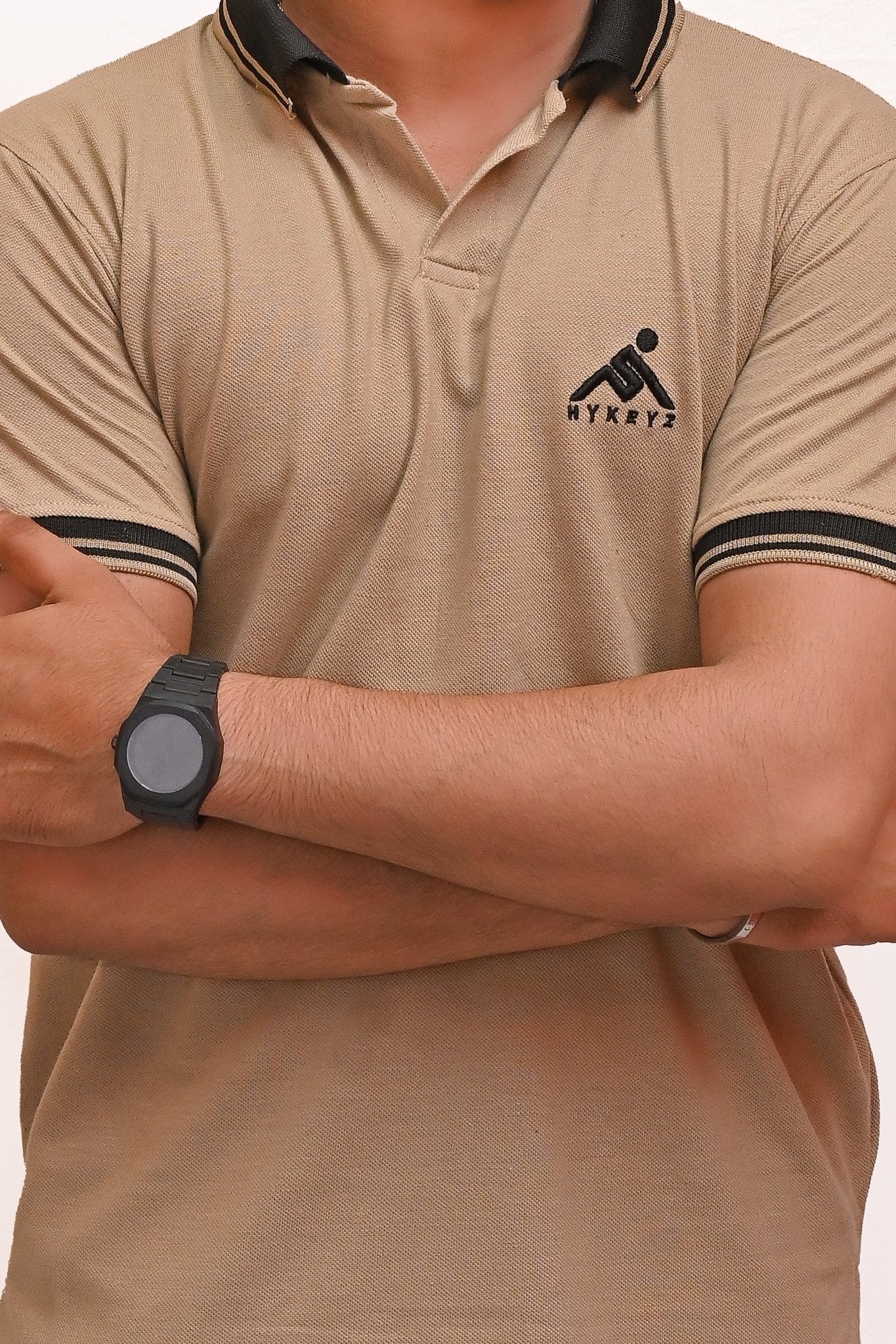PREMIUM HALF SLEEVES POLO SHIRT-BEIGE ELEGANCE - HYKEYZ