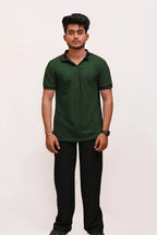 PREMIUM HALF SLEEVES POLO SHIRT- BOTTLE GREEN CREST