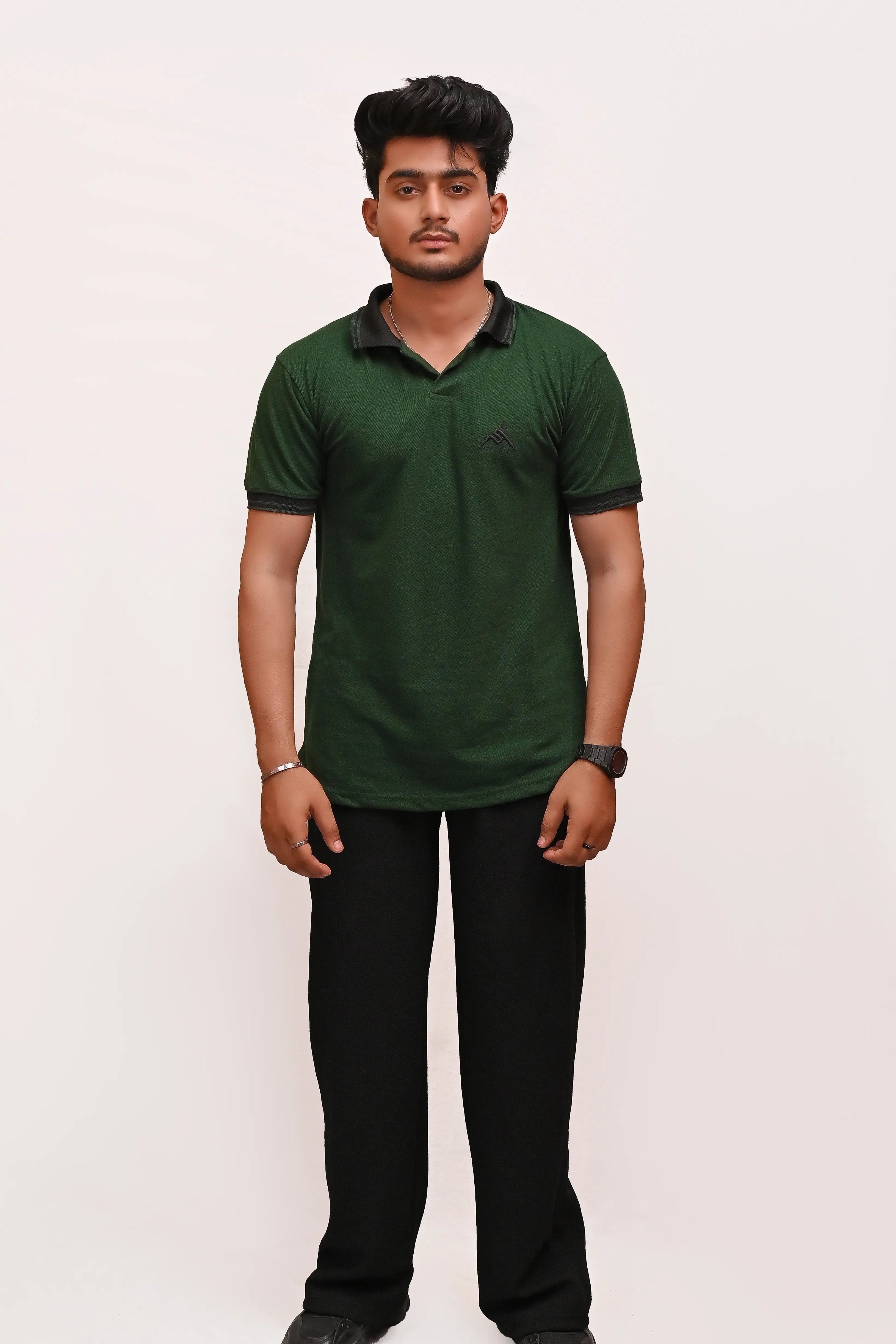 PREMIUM HALF SLEEVES POLO SHIRT- BOTTLE GREEN CREST